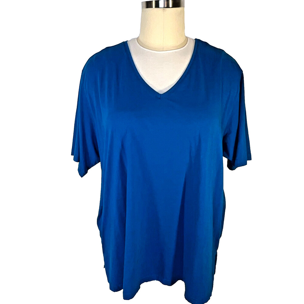 Ulla Popken Women's Size 32/34 Tee Shirt Royal Blue Short Sleeve VNeck Cotton